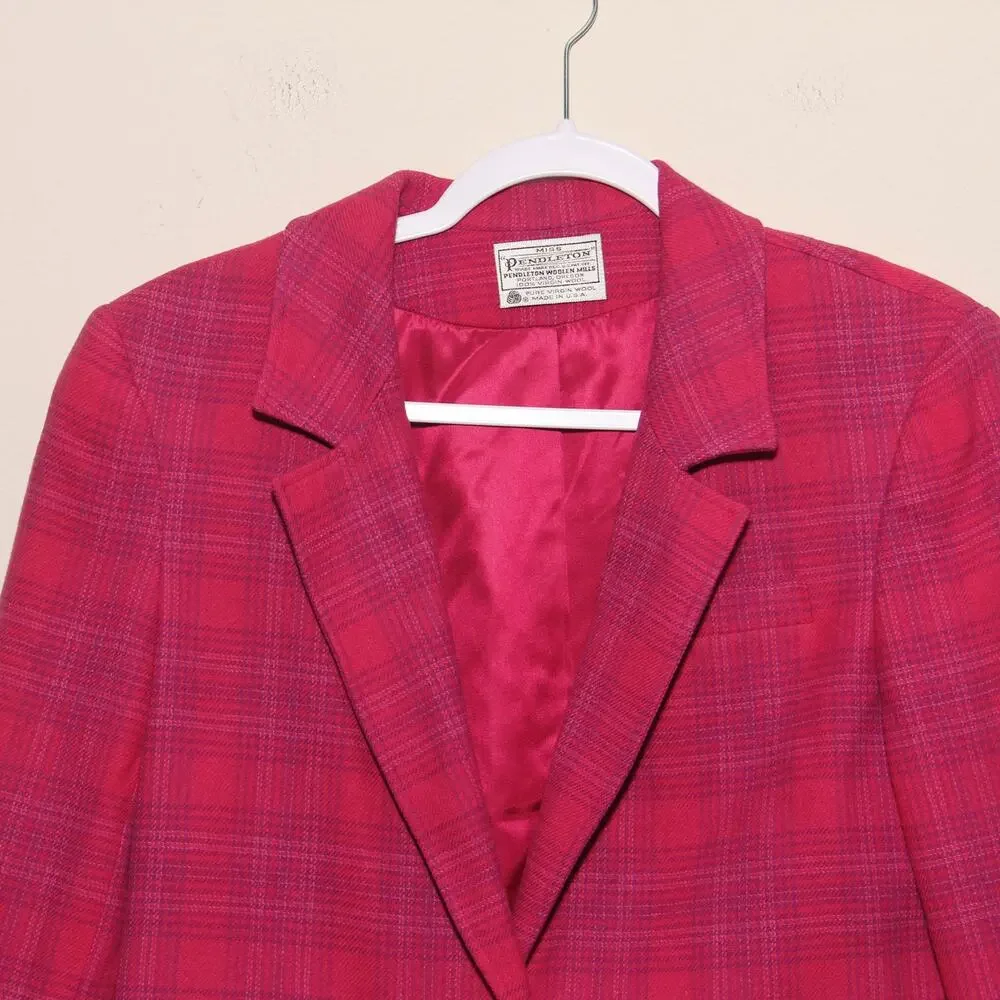 Vintage Miss Pendleton Wool Pink Plaid Blazer Jacket Size M (No size tag) 80s